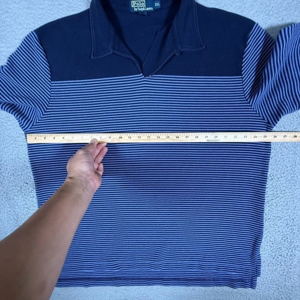 Polo Ralph Lauren Shirt Mens XXL Blue Striped Knit Sport Loop‎ Collar Preppy